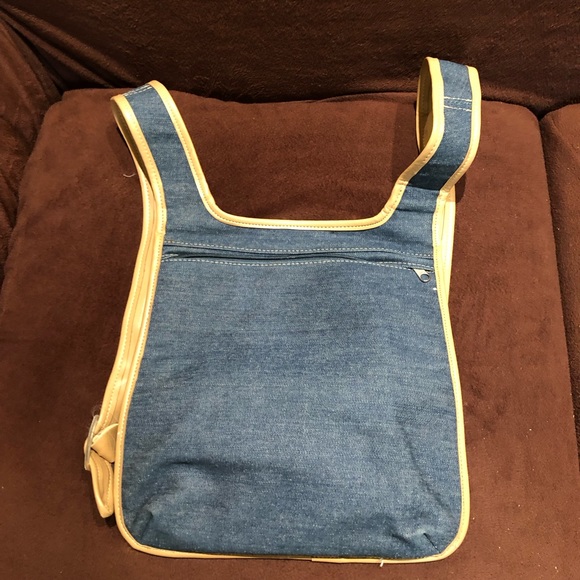 Denim Blue/Tan Trimmed Lightweight Back Pack with Double Compartments. - Picture 6 of 16